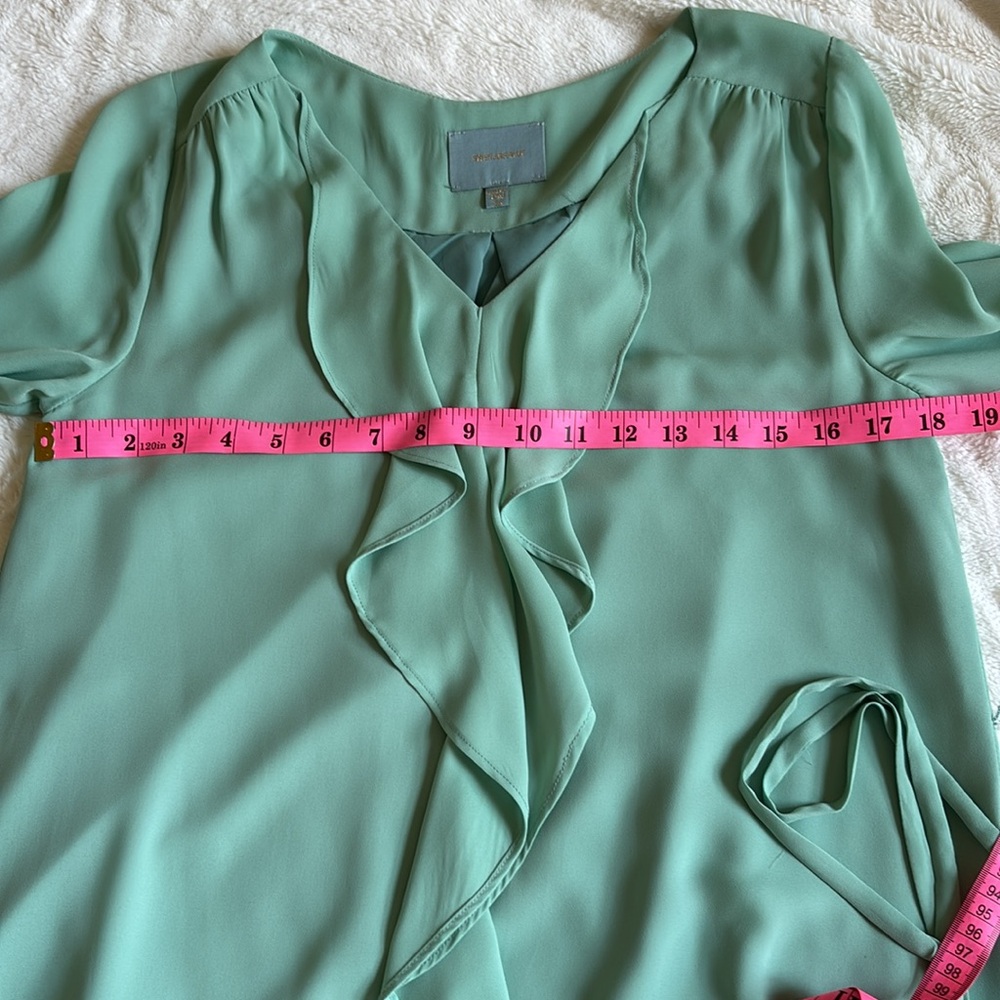 Skies Are Blue Mint Green Ruffled Tie Front 3/4 Sleeve Dress - Picture 3 of 5
